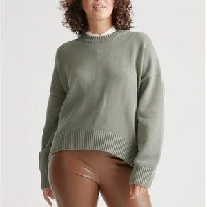 Quince XS 100% Organic Cotton Boyfriend Crew Sweater Agave